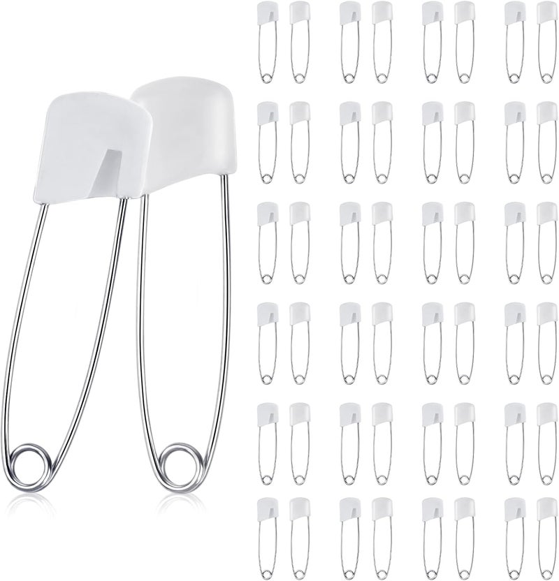 LIQWEI 50 Pcs Diaper Pins, 2.2 Inch Plastic Head Safety Pin with Safe Locking Closures, Cloth Diaper Nappy Pins with Locking Closures Stainless Steel - Image 1